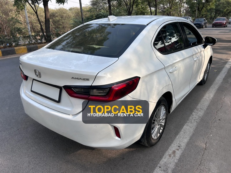 TopCabs Honda Amaze premium sedan rear view in Hyderabad