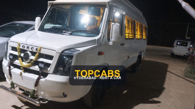 TopCabs Tempo Traveller exterior for outstation rental from Hyderabad